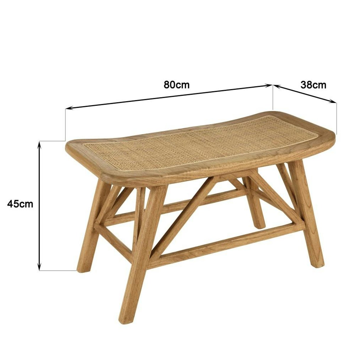 Banc 1 place en bois de mindi et rotin naturel TIVARO bois naturel, PIER IMPORT