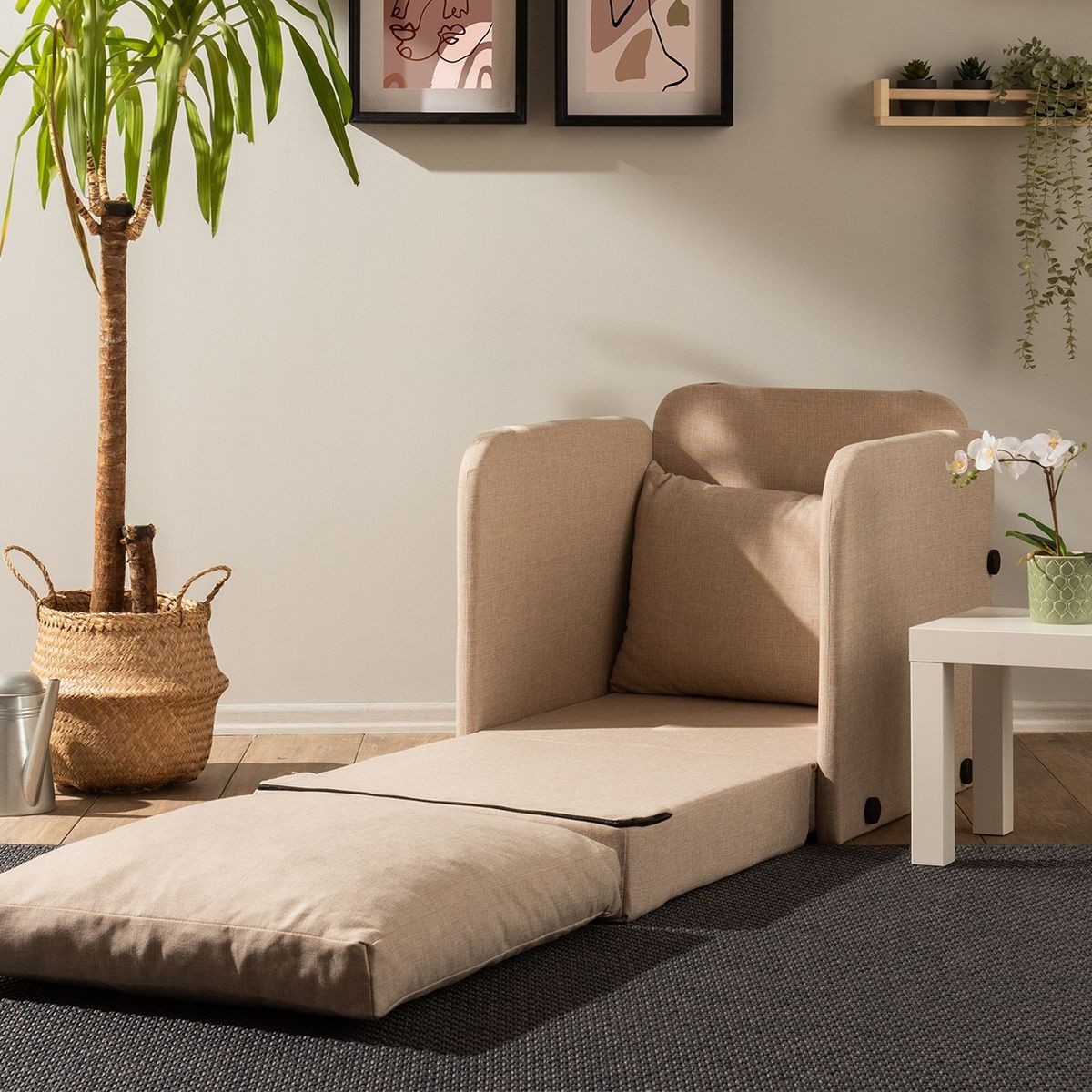 Fauteuil convertible en lin - LUZ beige lin, HOMIFAB