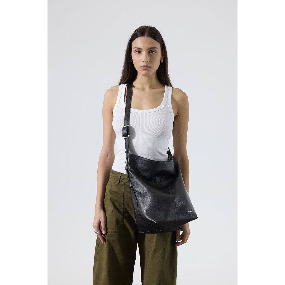 Sac seau en cuir, NOUR noir, NAT & NIN