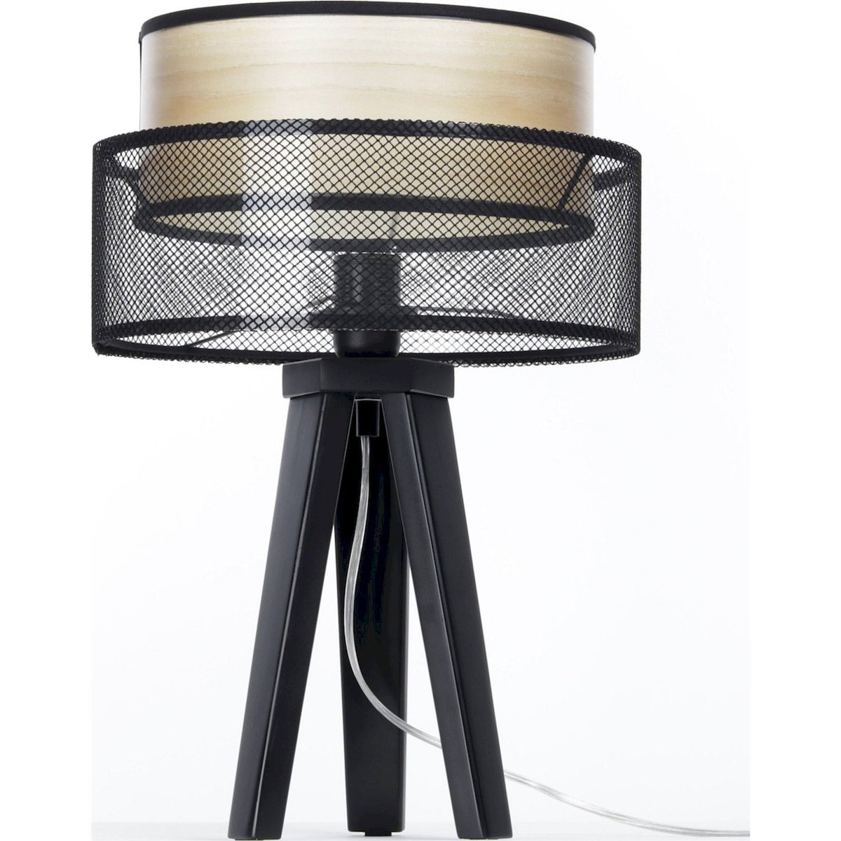 Lampe à poser ronde, DUO ELLEGANT noir avec intérieur effet bois clair, BPS KONCEPT