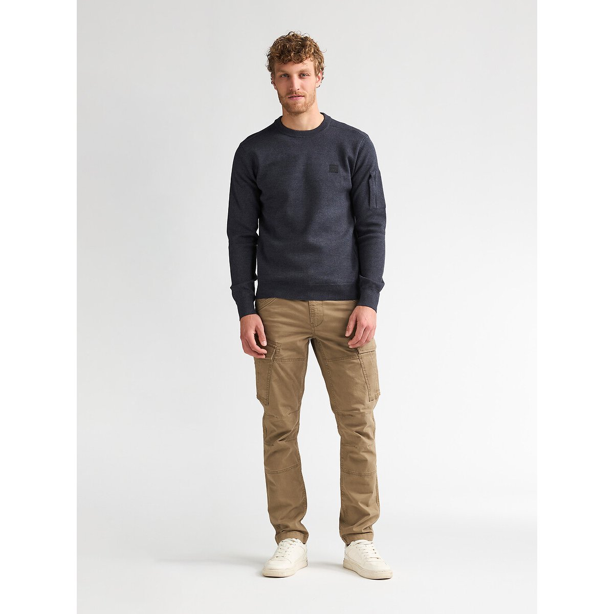 Pull col rond en fine maille bleu marine, PETROL INDUSTRIES