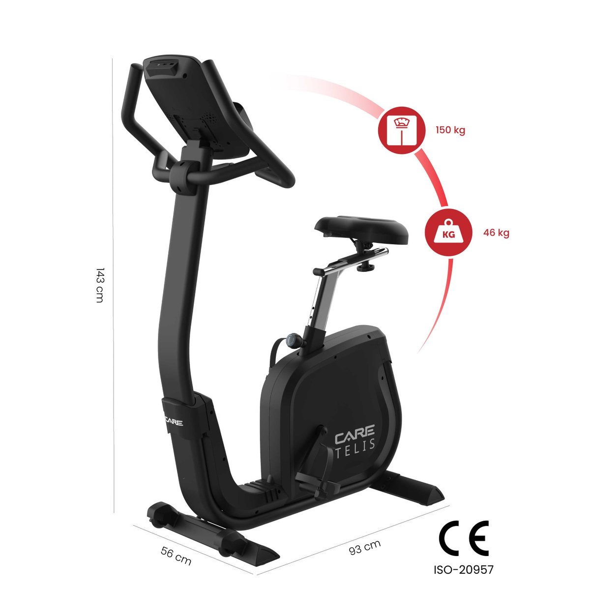 Vélo d'appartement auto-alimenté - TELIS - ergomètre connecté noir, CARE FITNESS