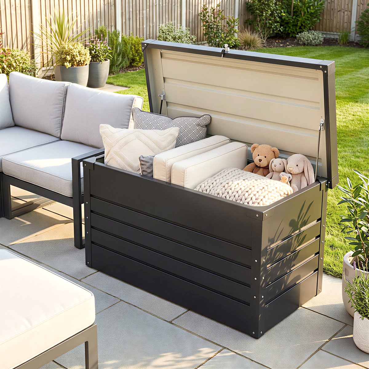 Coffre de rangement d'extérieur Acier gris anthracite, OUTSUNNY
