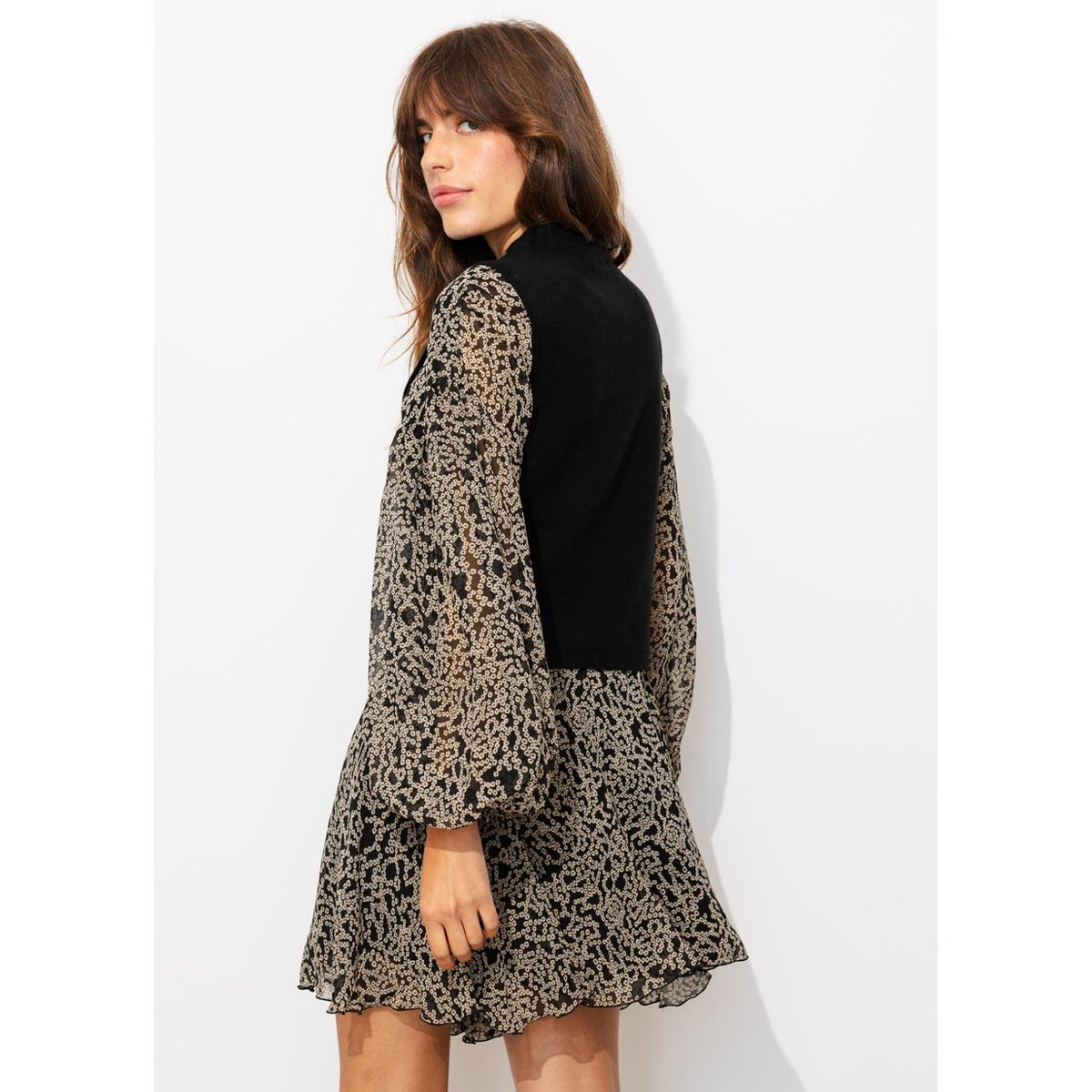 Robe courte effet 2 en 1 imprimé noir, PROMOD