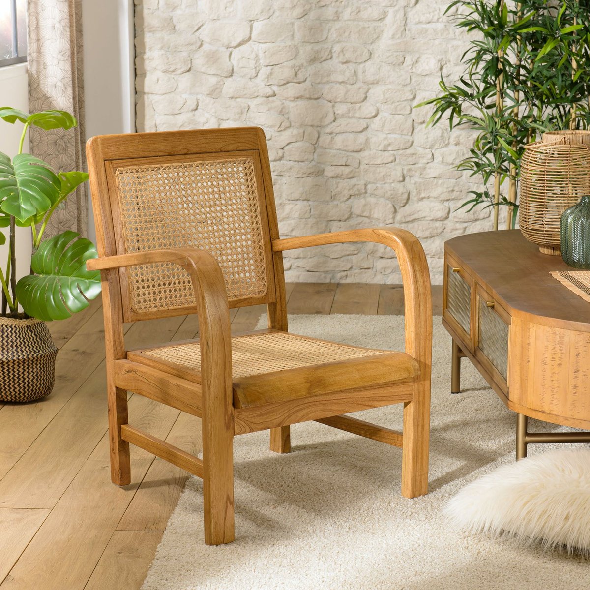 Fauteuil relax bois et rotin DIKA bois clair, PIER IMPORT