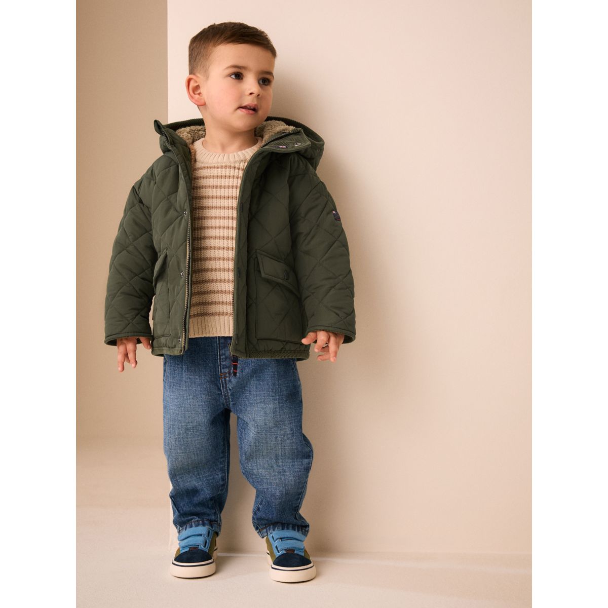 Manteau matelassé à doublure peau de mouton vert, NEXT