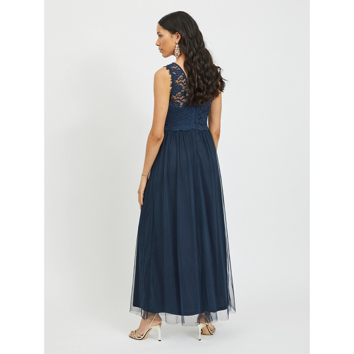 Robe longue sans manches en dentelle marine, VILA