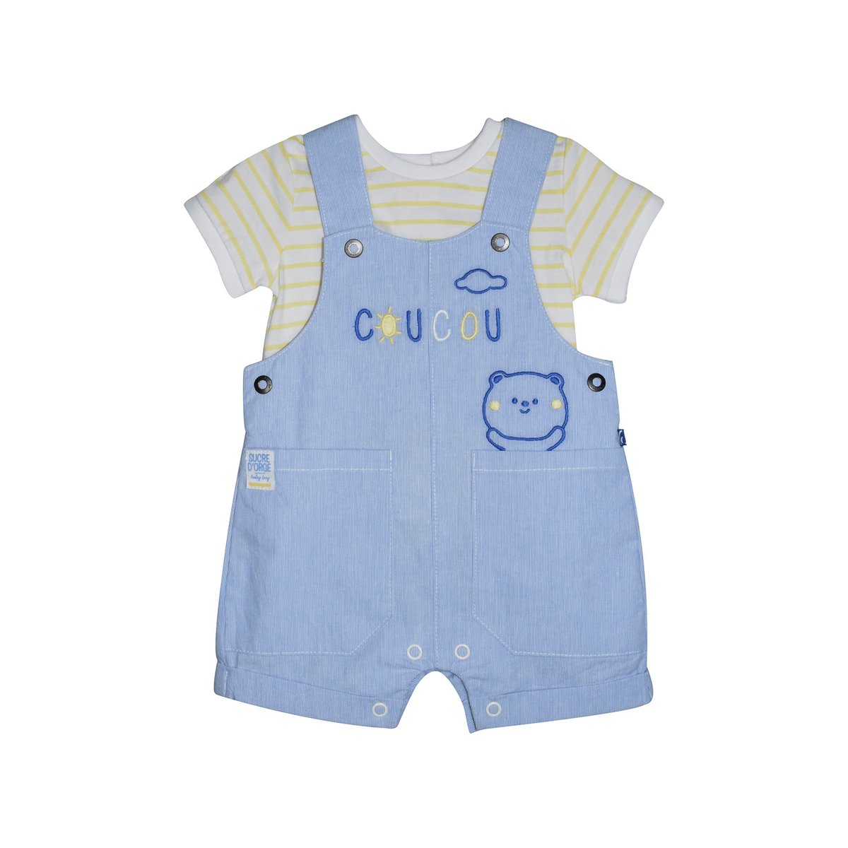 Tshirt salopette lancelot court naissance bleu, SUCRE D'ORGE