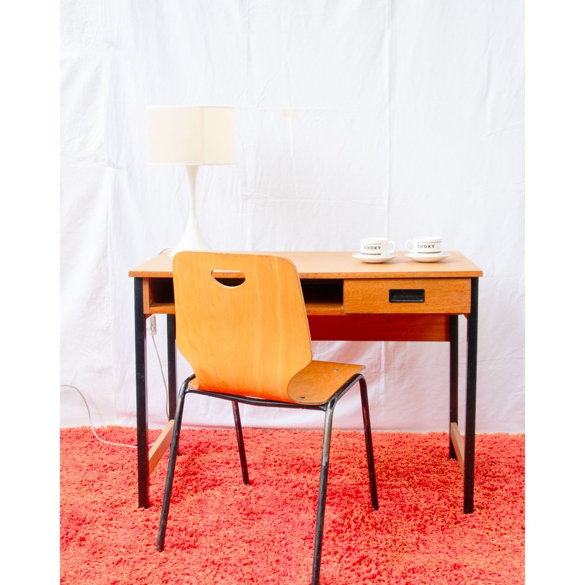 Bureau en chêne Yvan N°591 - Bon état bois clair, DEBONGOUT