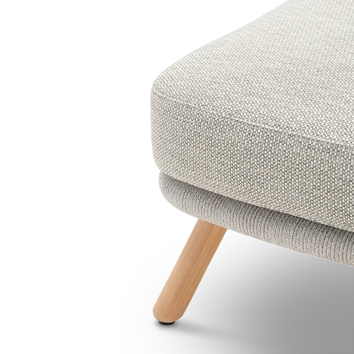 Repose-pied, teck et corde, CAPRI bois claire, coussin beige, DEFORA HOME