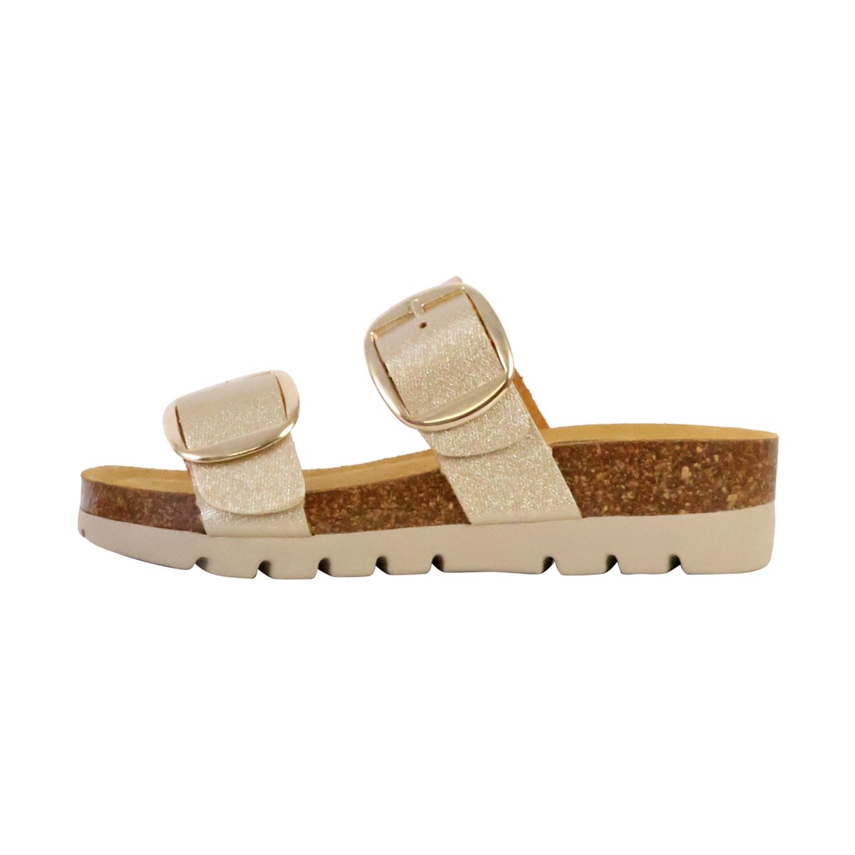 Mules Compensée Cuir Combarro or, PLAKTON