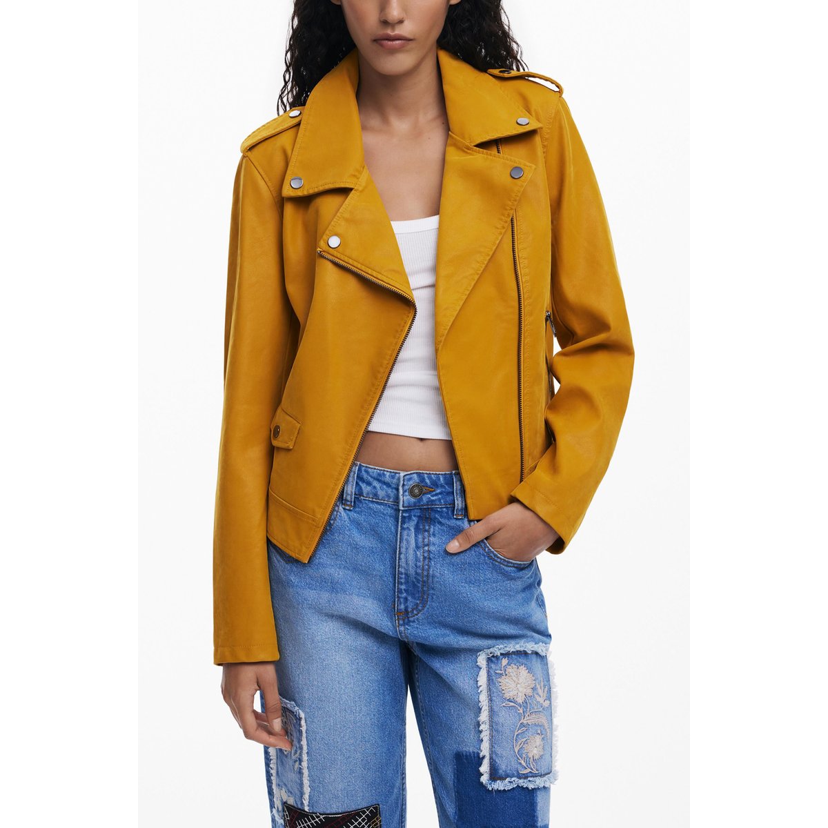 Veste biker effet cuir jaune, DESIGUAL