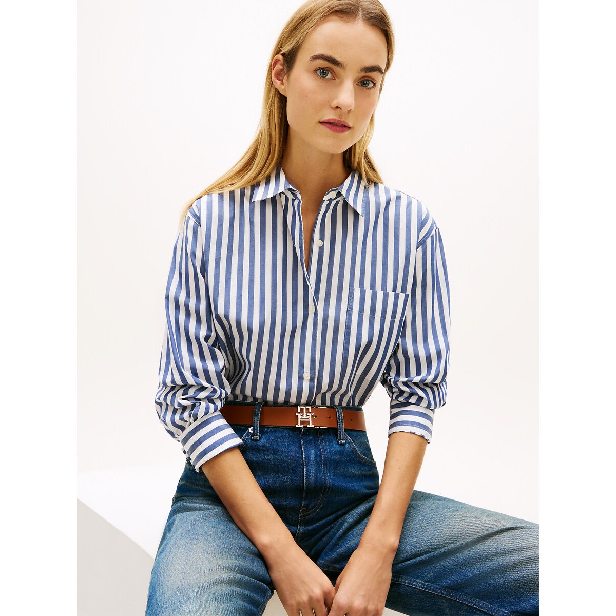 Striped Long Sleeve Shirt navy/ecru striped, TOMMY HILFIGER