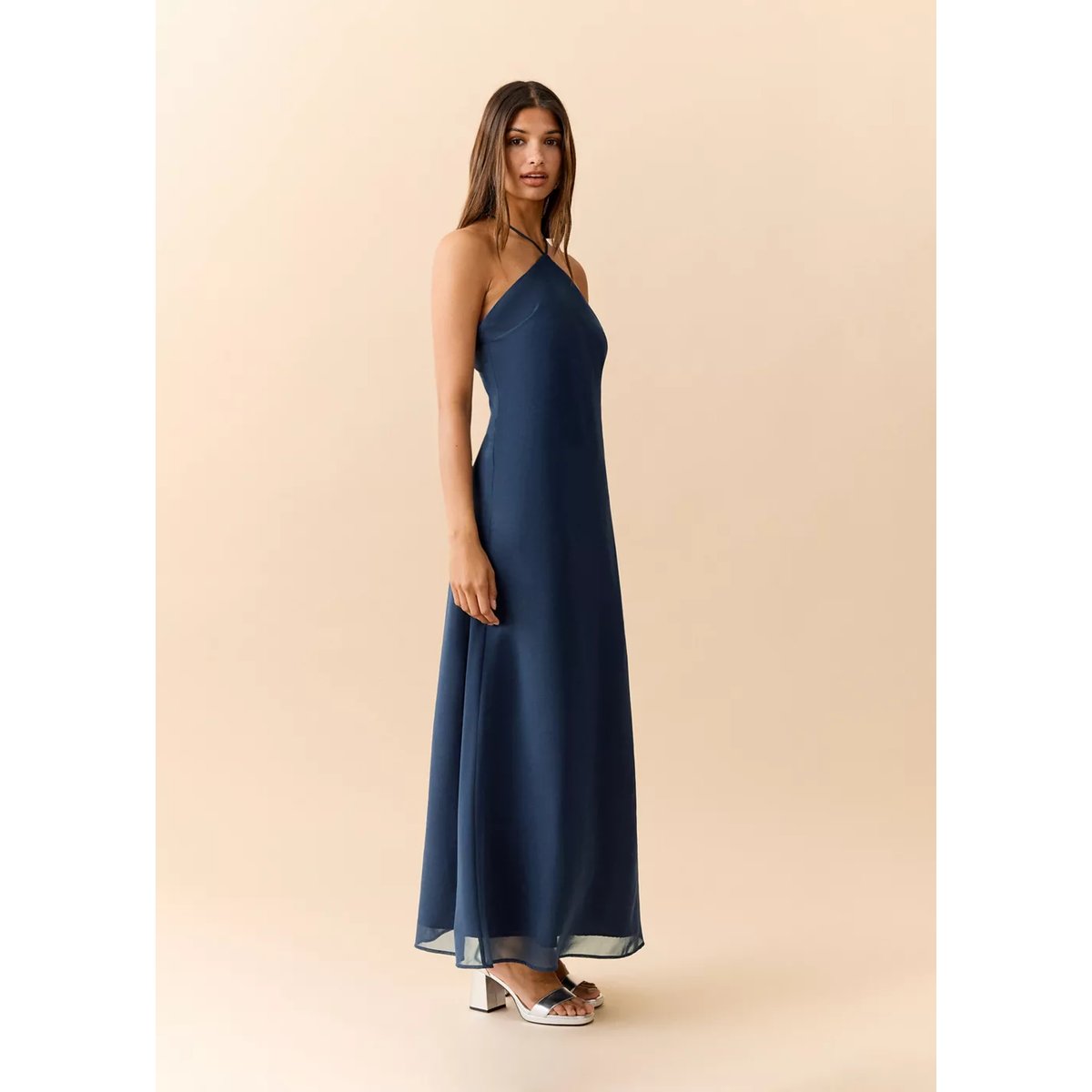 Robe halter fines bretelles bleu marine, MANGO TEEN