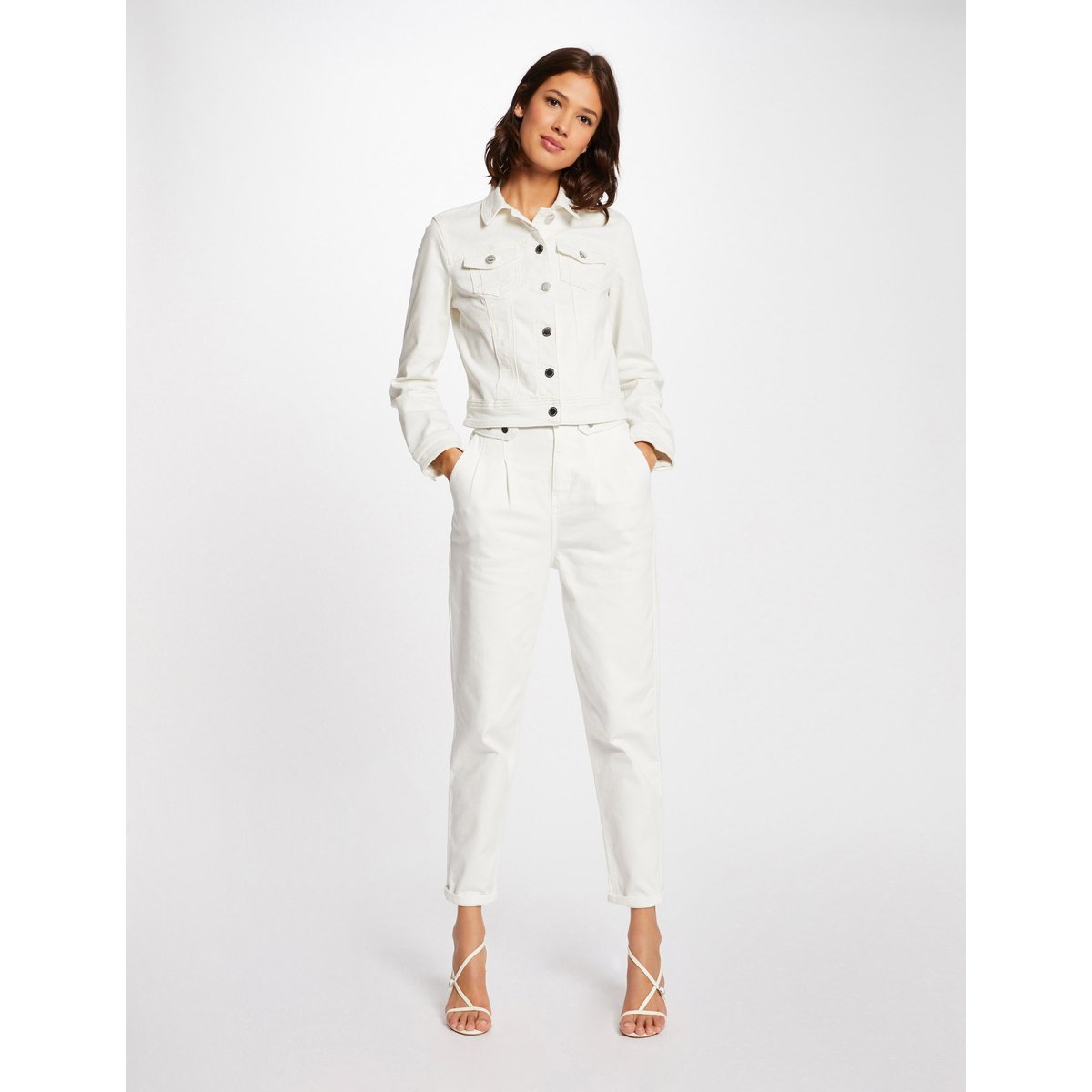Veste droite boutonnée en jean ecru, MORGAN