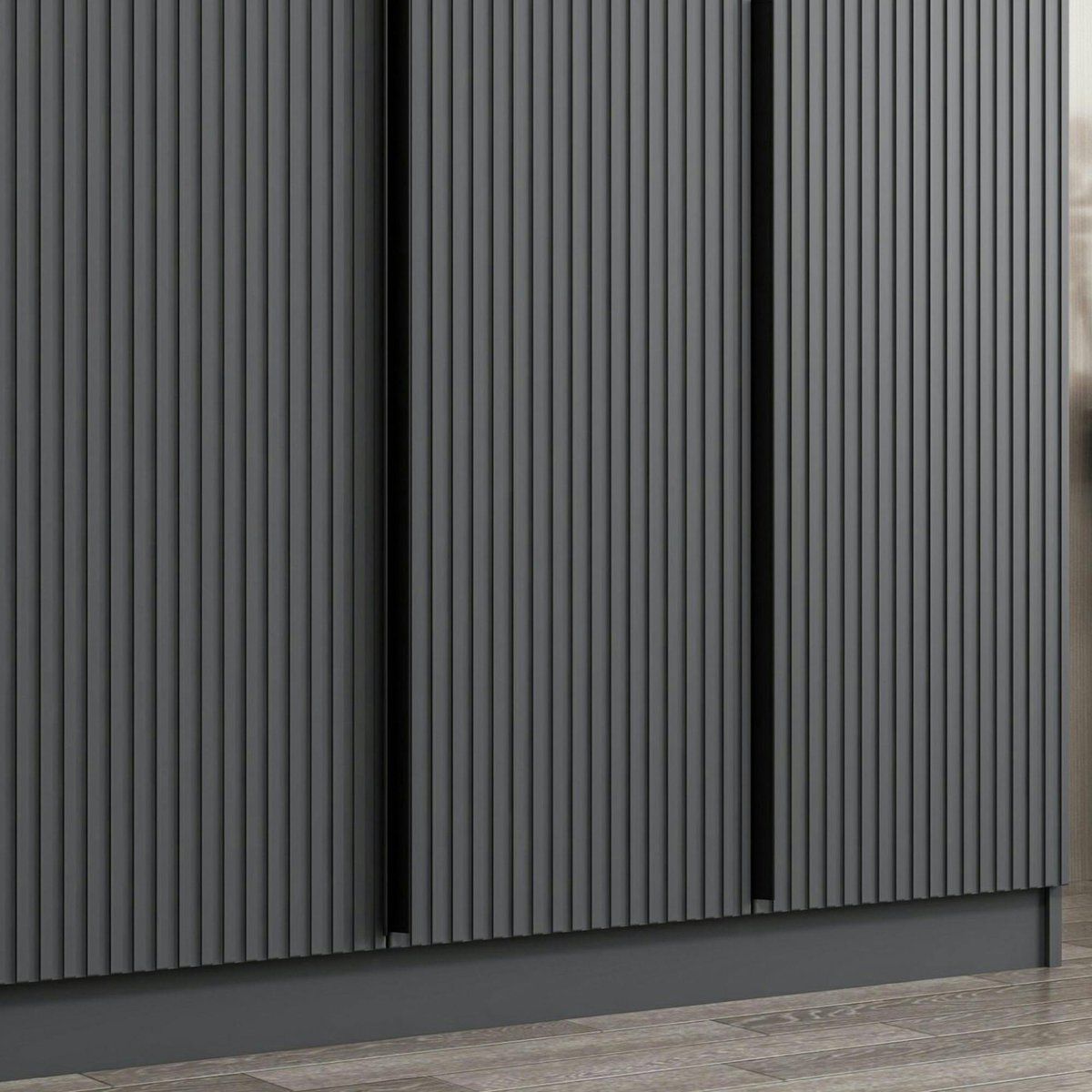 Armoire 4 portes, 1 penderie 8 niches 2 tiroirs BYRON anthracite, PIER IMPORT