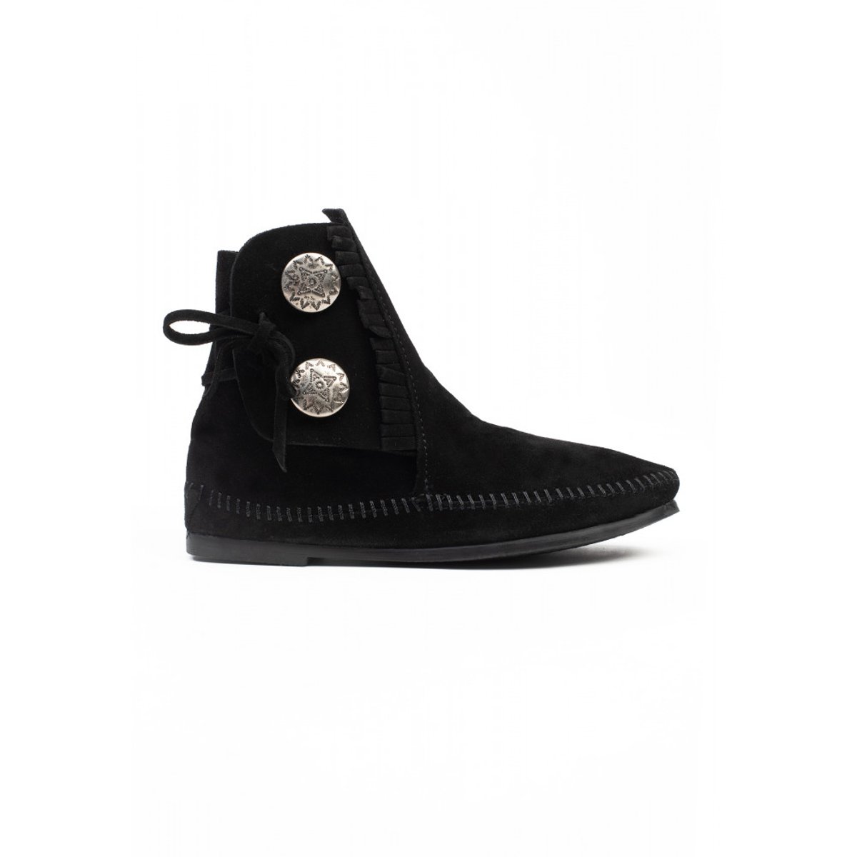 Bottines en cuir suede TWO BUTTON HARDSOLE noir, MINNETONKA