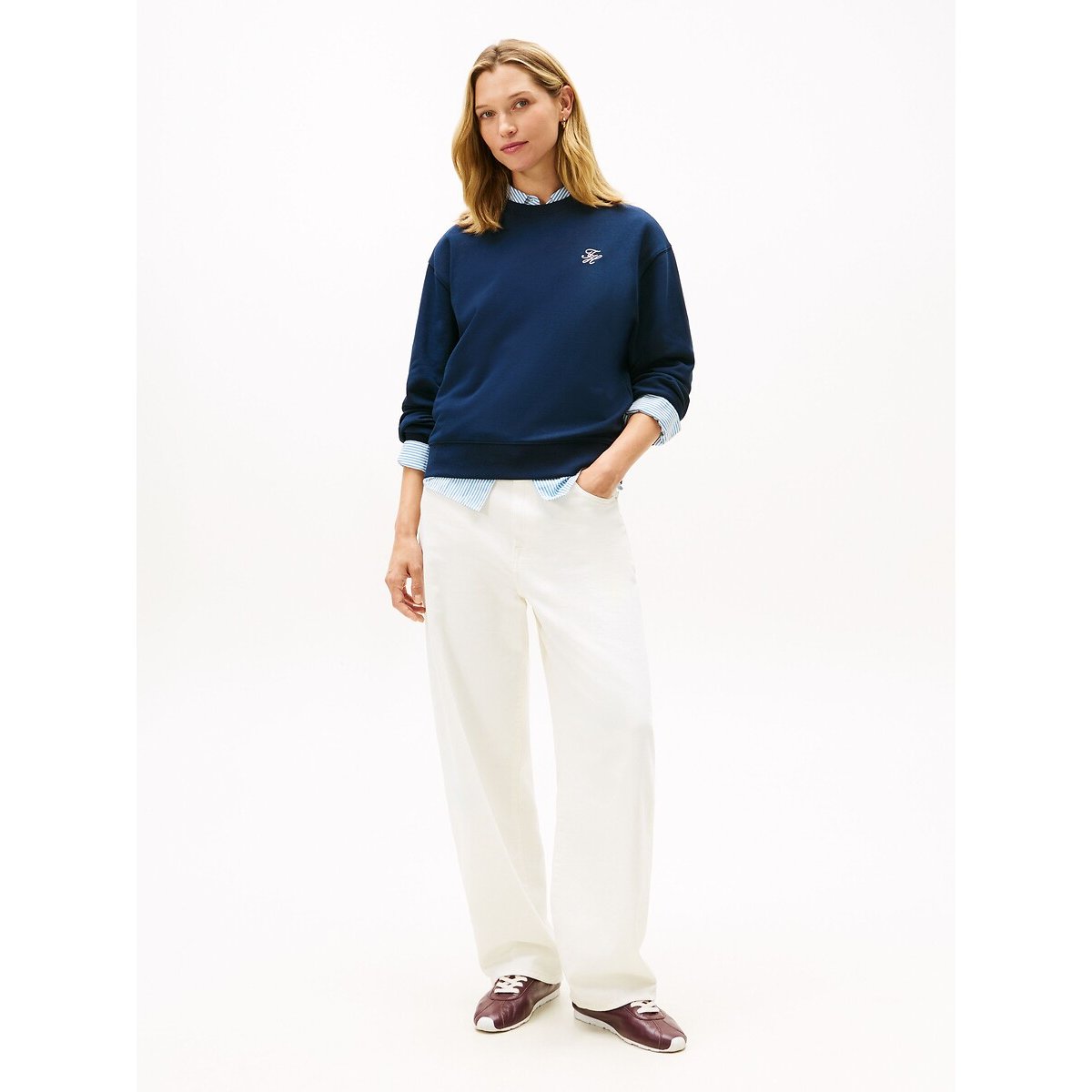Sweater met ronde hals en lange mouwen, logo lichtblauw, TOMMY HILFIGER