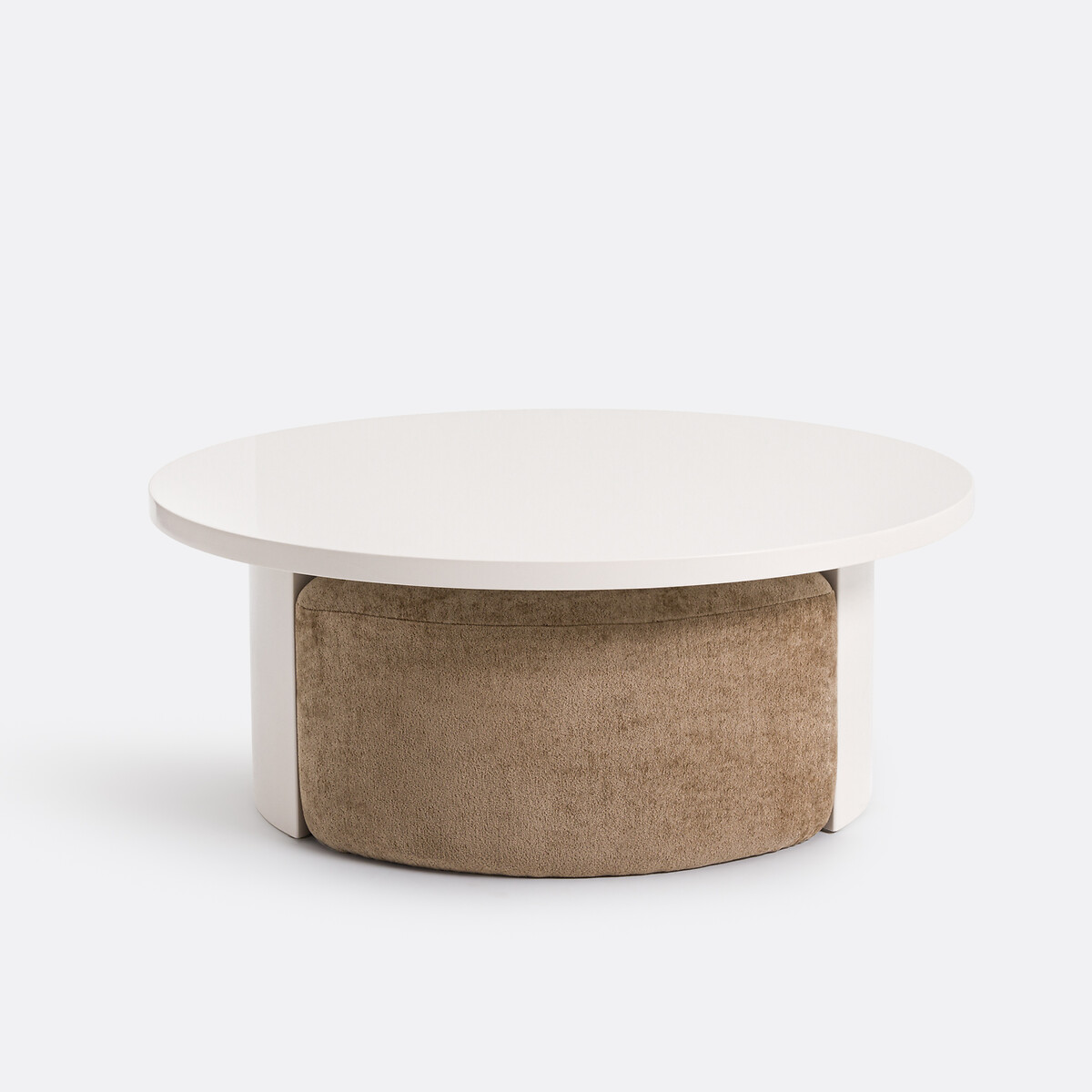 Table basse laquée, et ses 2 poufs en tissu texturé, JEN ecru, LA REDOUTE INTERIEURS