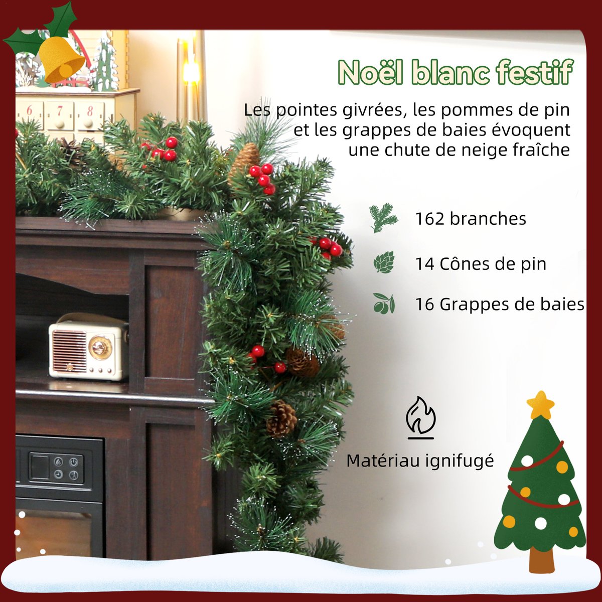 Guirlande de Noël Plastique Vert vert, HOMCOM