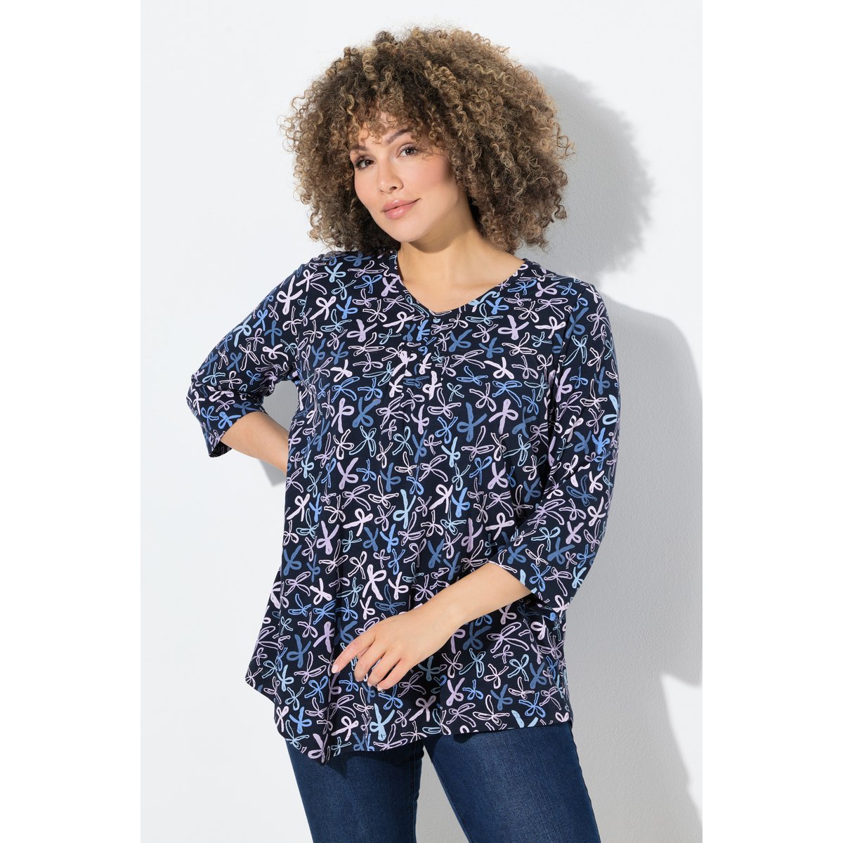 T-shirt, plis fantaisie, ligne en A marine, ULLA POPKEN