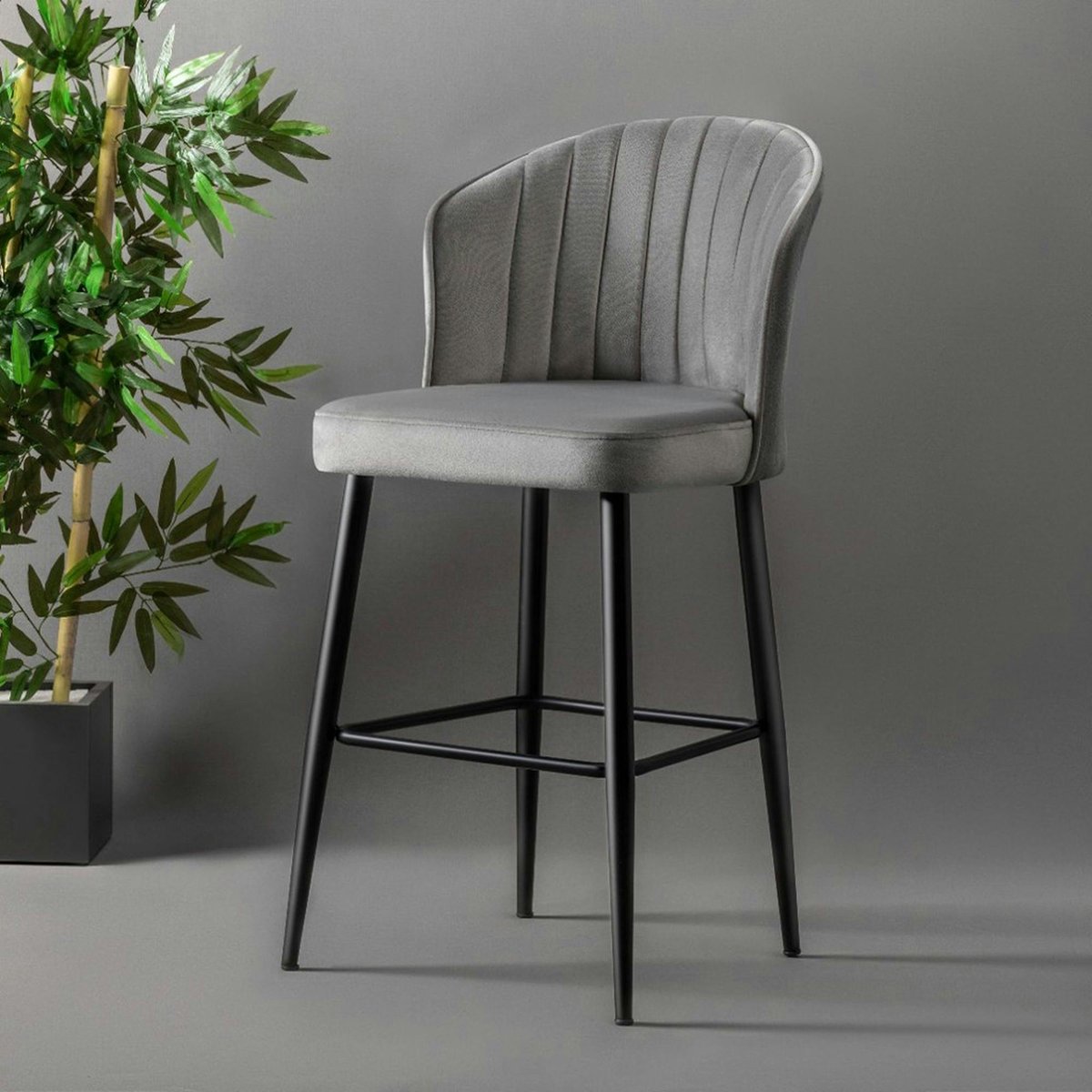 Tabouret de bar en velours (lot de 2) ROSARIO gris, PIER IMPORT