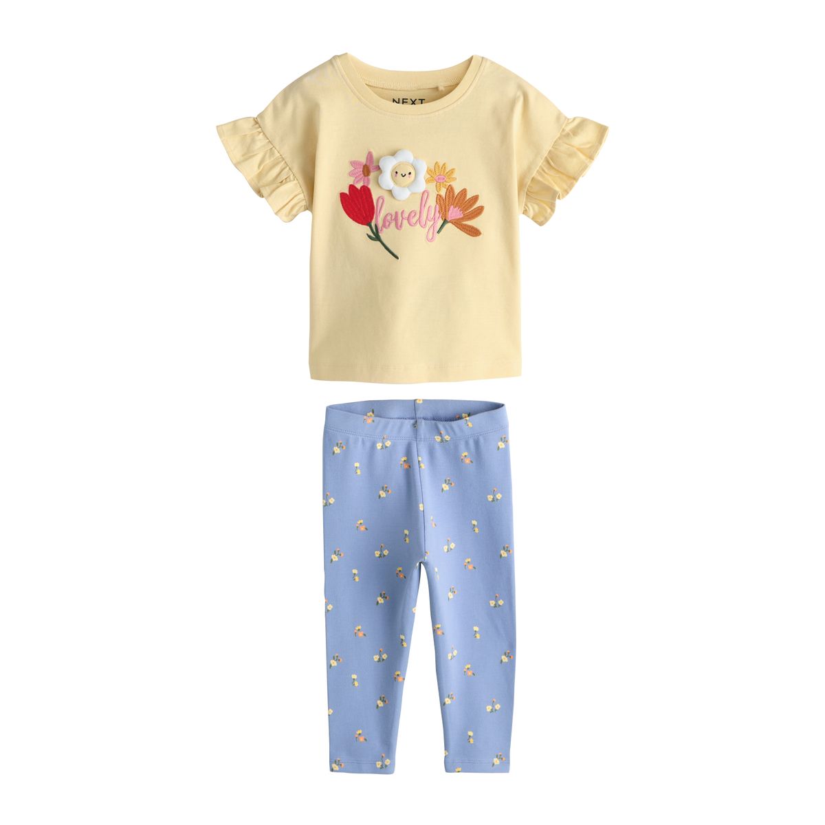 Ensemble legging et t-shirt à manches courtes fleur rembourrée jaune, NEXT