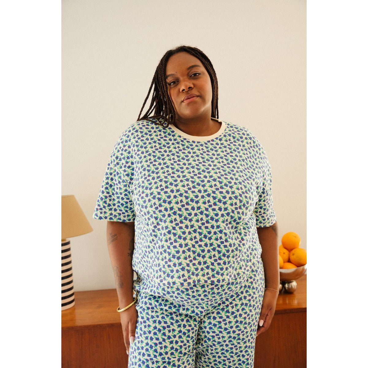 Pyjama Long Gaufré Coton BIO mini fleurs bleu, WE ARE JOLIES