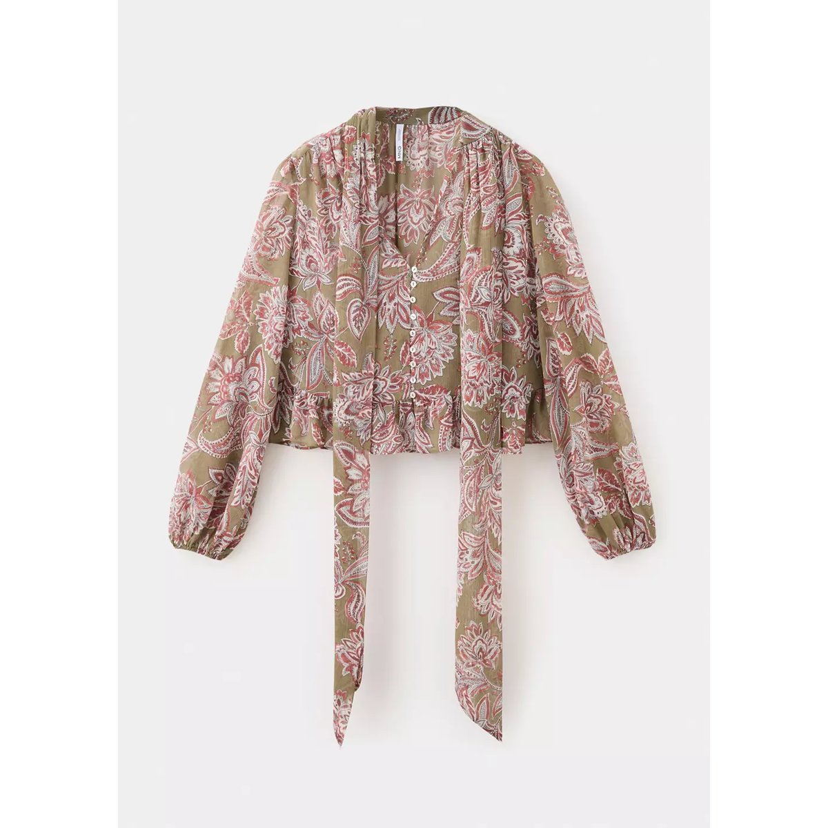 Blouse imprimé floral à nœud vert, MANGO