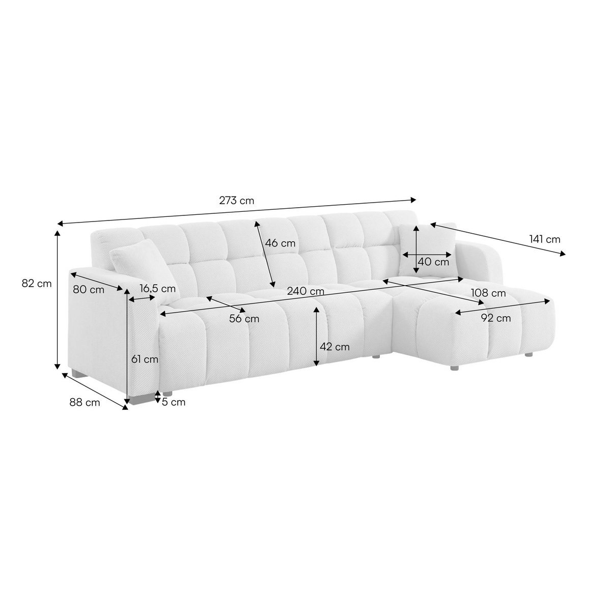 Canapé d'angle réversible tissu capitonné 3 places DOT beige, SWEEEK