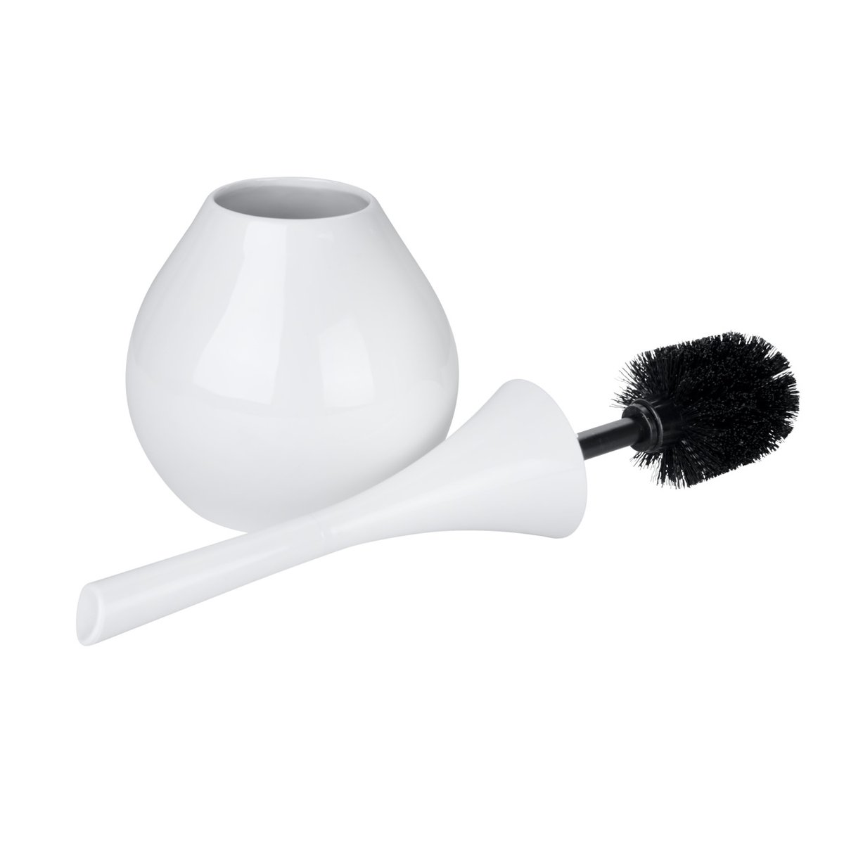 Brosse WC en céramique Support fermé FLAKON blanc, WENKO