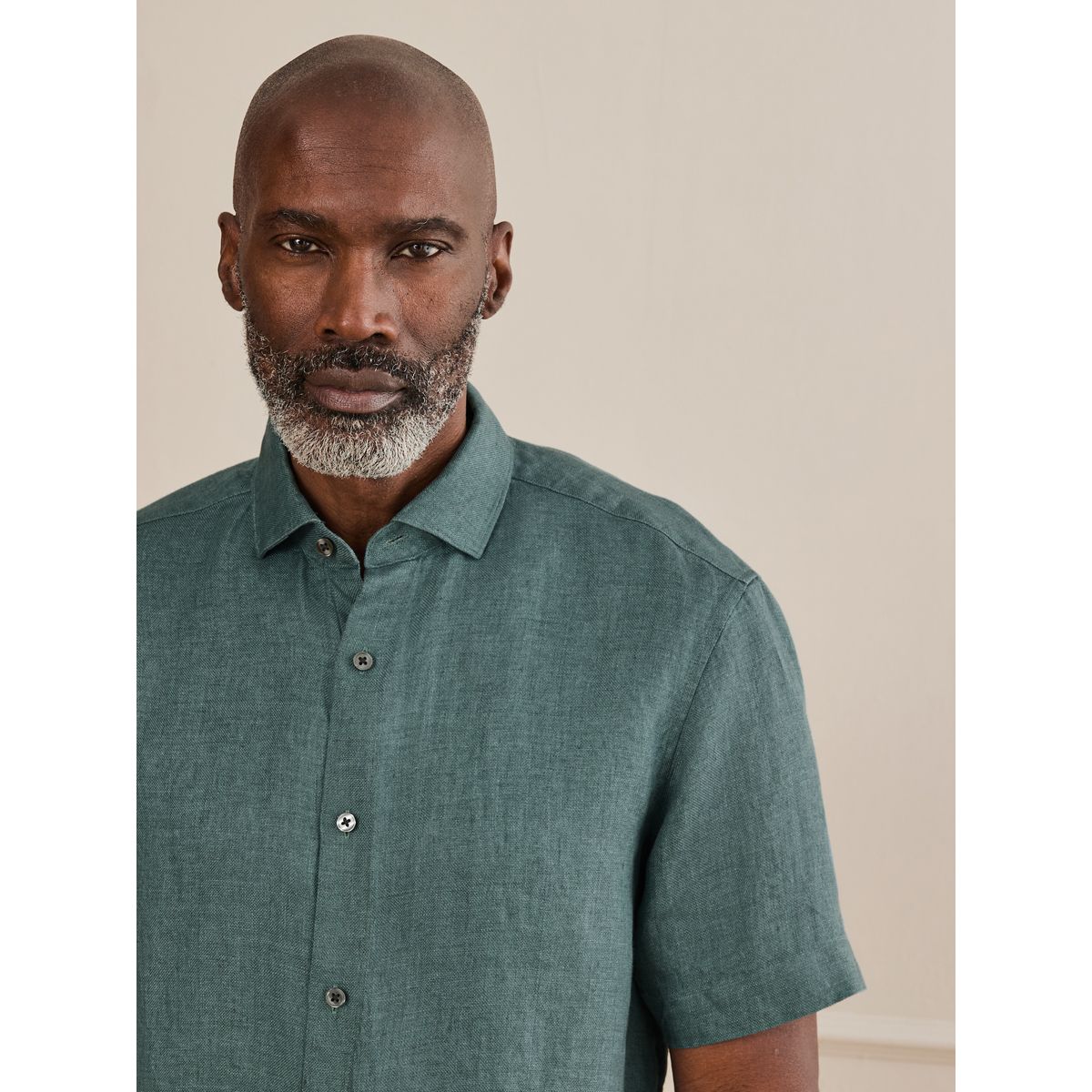 Chemise manches courtes lin tissé signature bleu sarcelle, NEXT