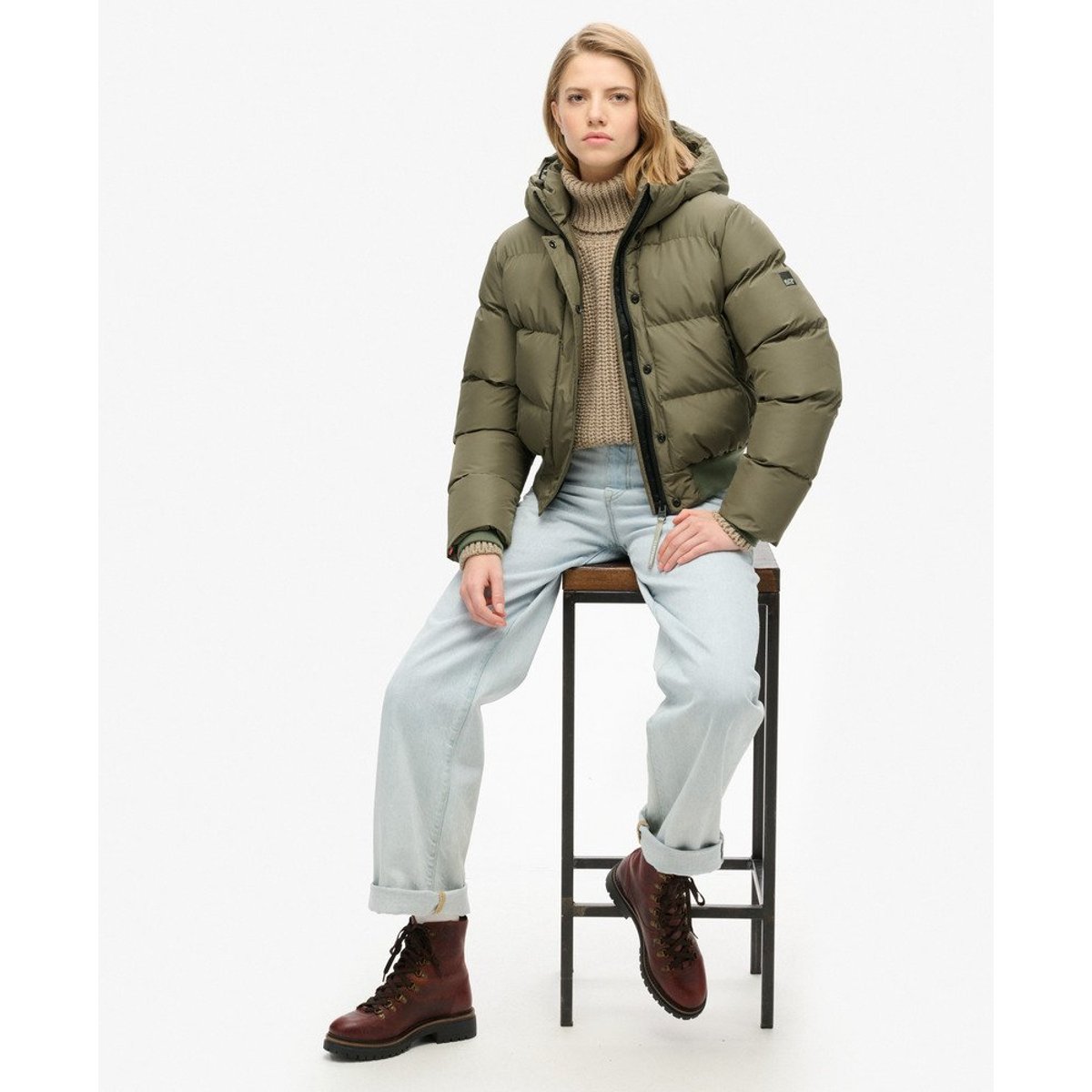 Doudoune à capuche Sports vert olive poudré, SUPERDRY