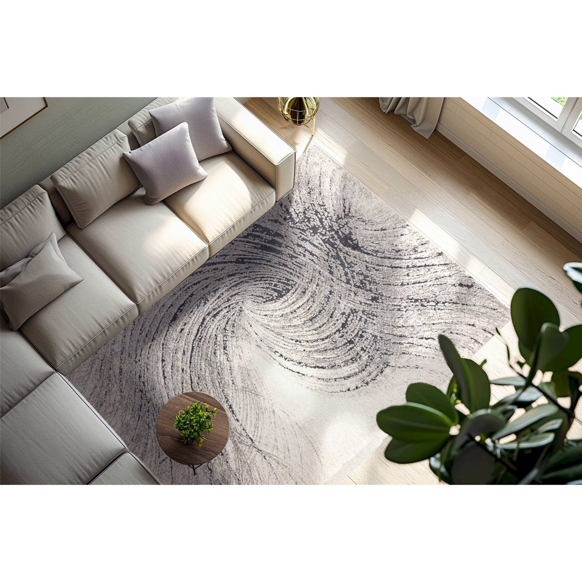 Tapis à motif marbré, Poil court, Dos jute gris clair effet marbré beige noir, ARTE ESPINA