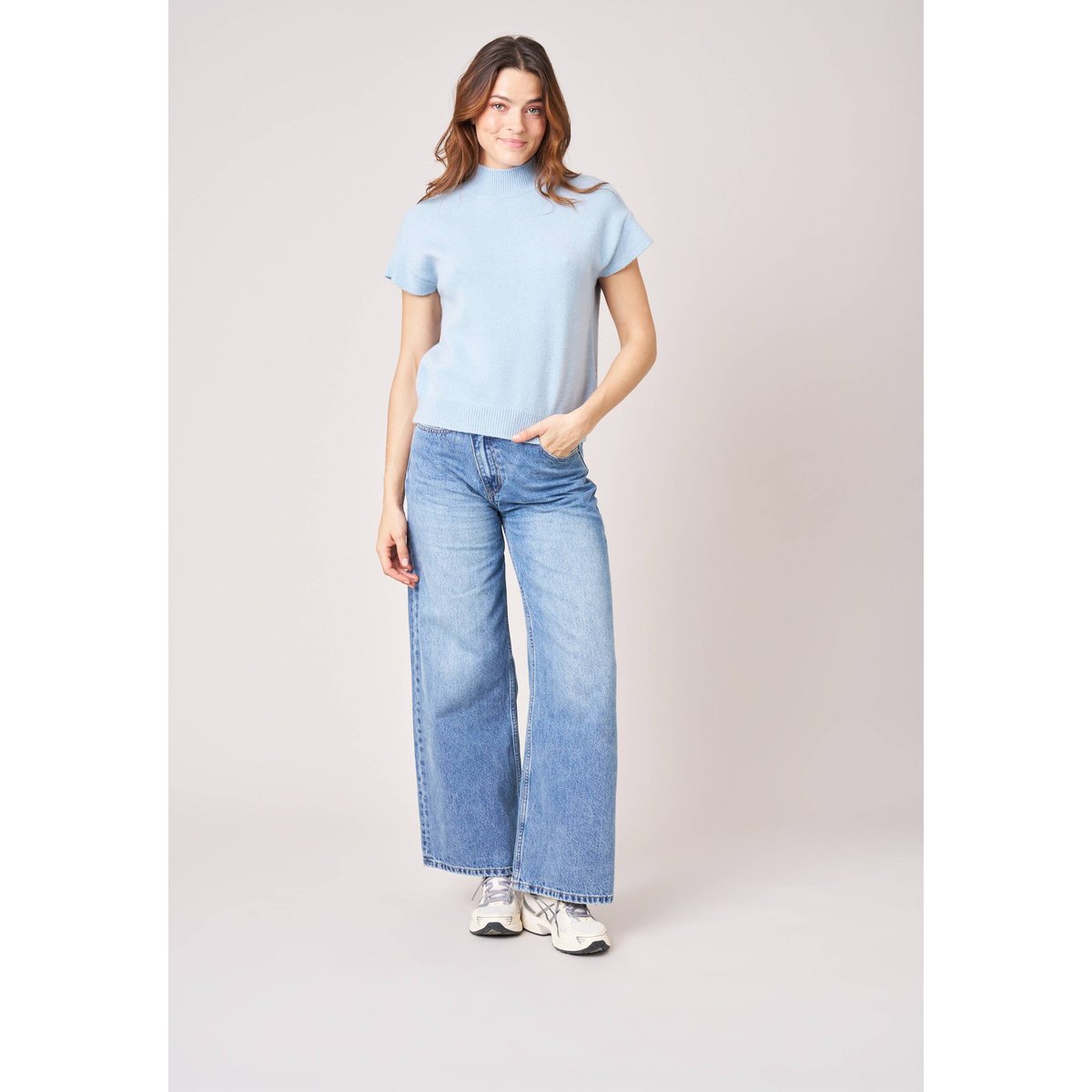 Pull femme col montant maille douce ADELINE light blue, DEELUXE
