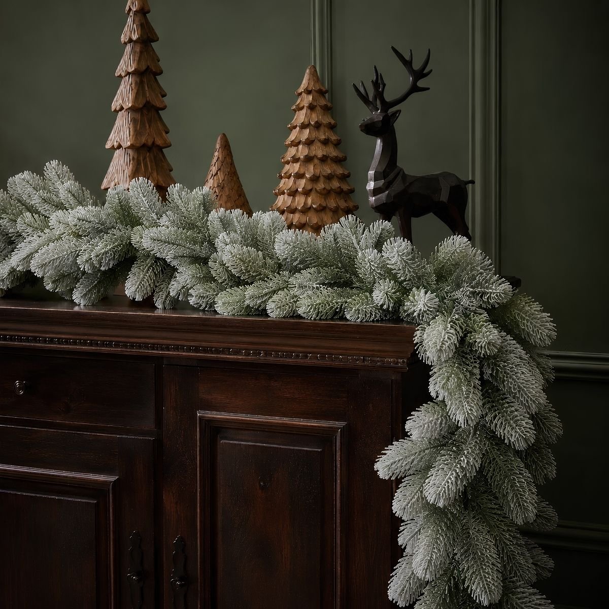 Guirlande de Noël enneigée L180 cm NAGOYA vert, BLACK BOX TREES