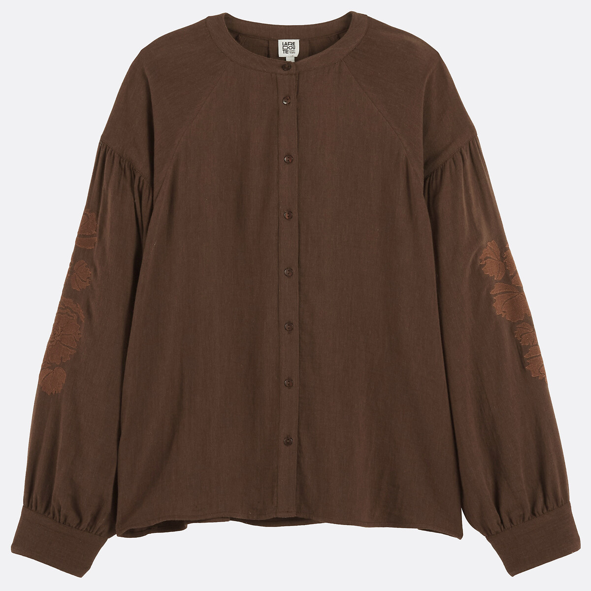 Blouse col rond à manches longues brodées  marron, LA REDOUTE COLLECTIONS