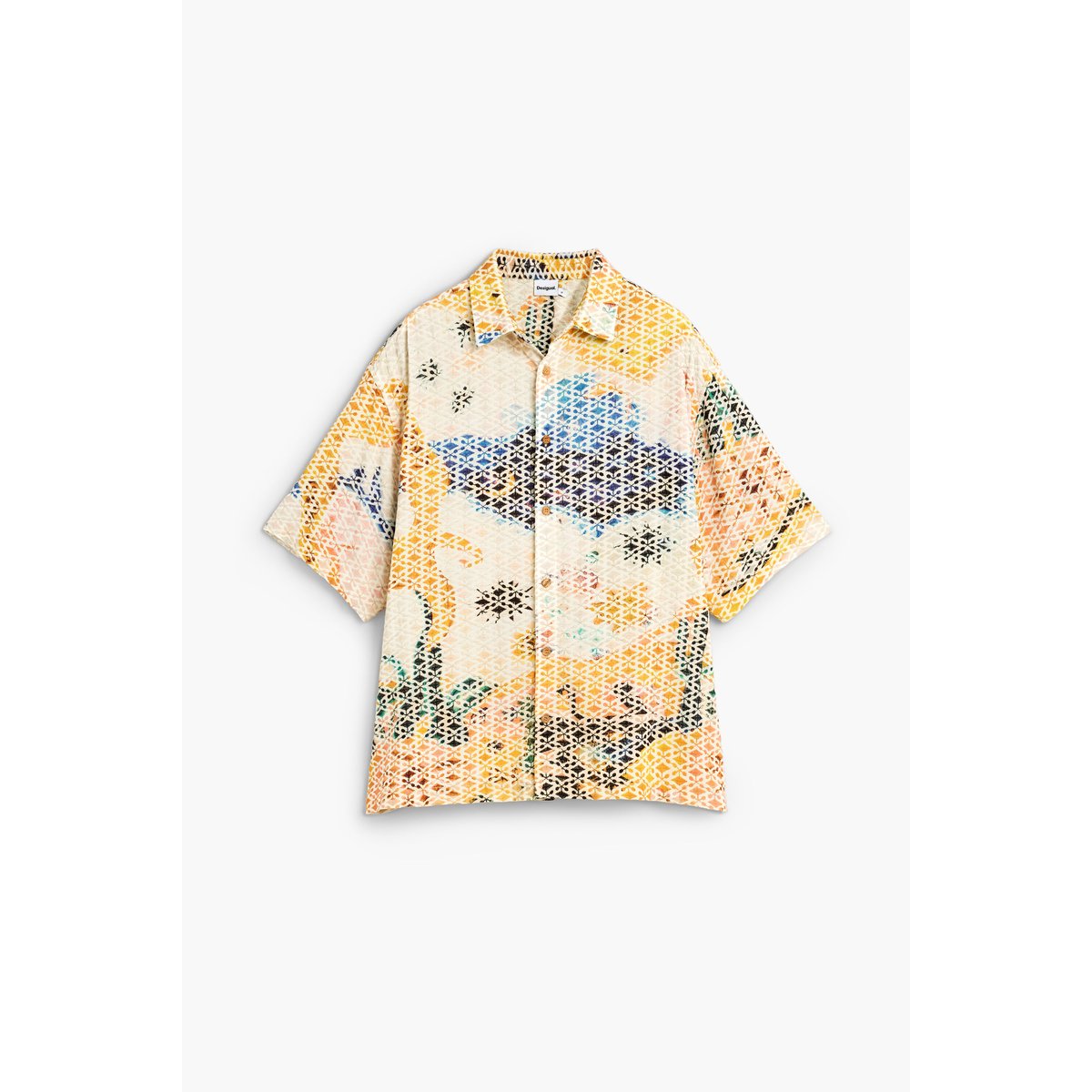Chemise imprimée brodée beige, DESIGUAL