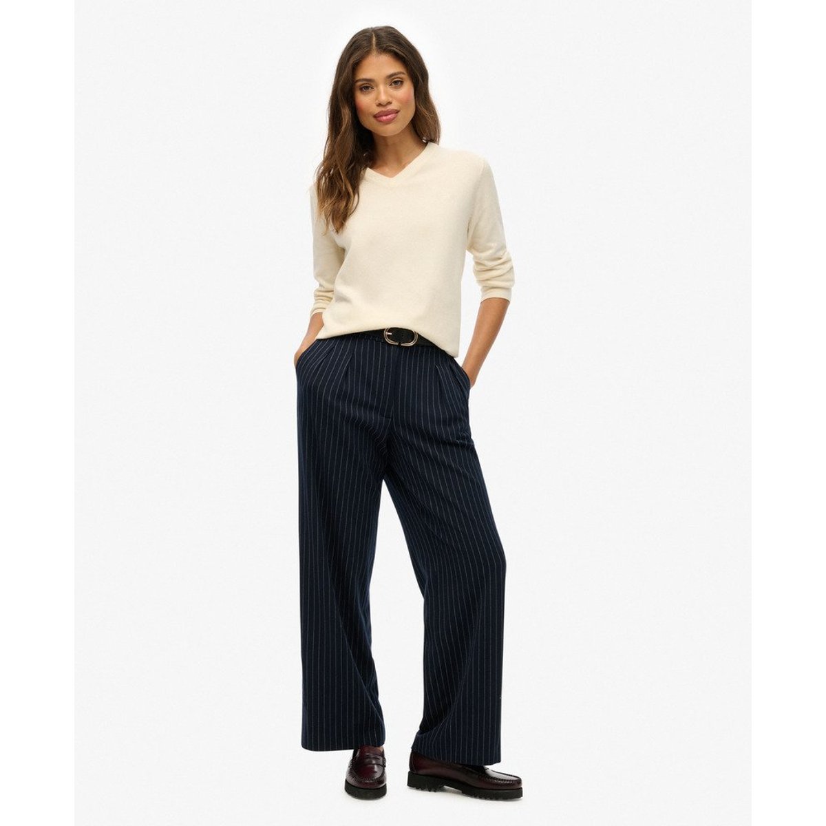 Pull à col en V classique crème chiné, SUPERDRY