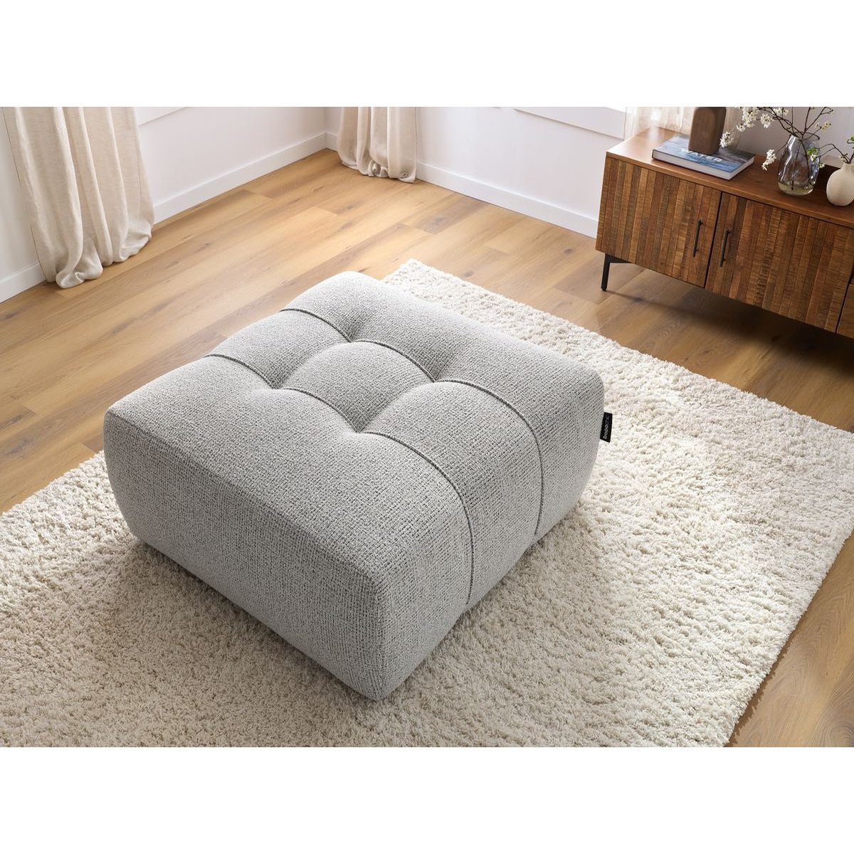 Pouf tissu chiné, ARSENE gris clair, BOBOCHIC
