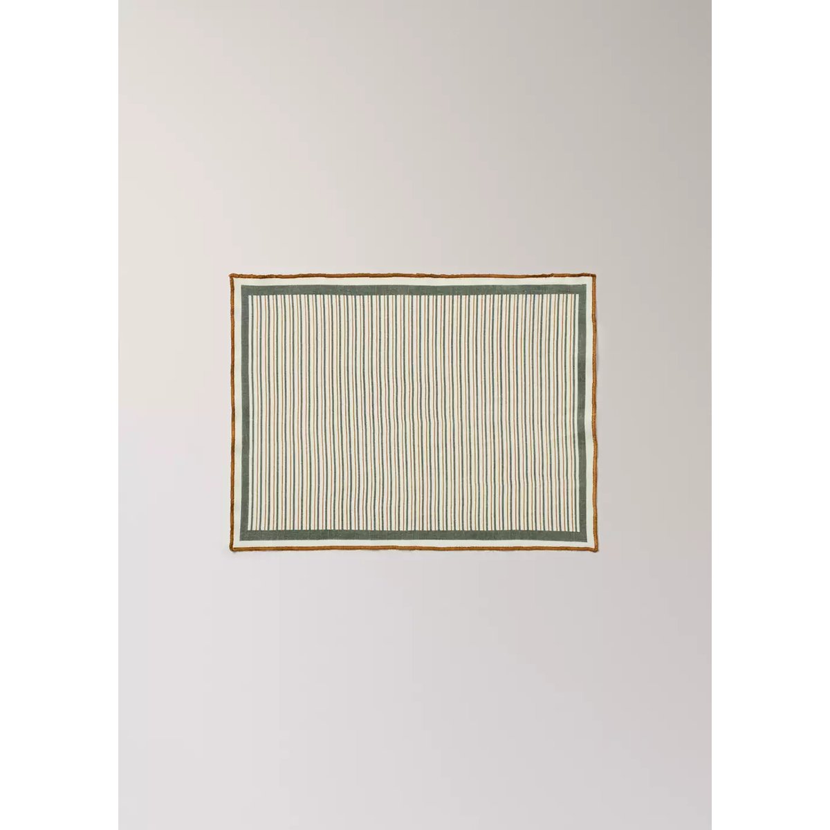 Set de table en lin et coton imprimé à rayures et overlock vert, MANGO HOME