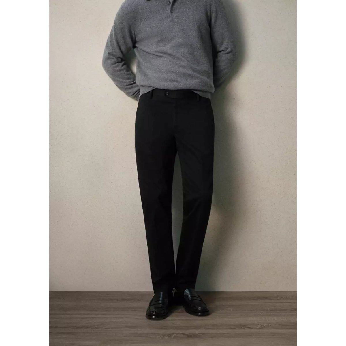 Pantalon slim fit en coton à taille ajustable noir, MANGO MAN