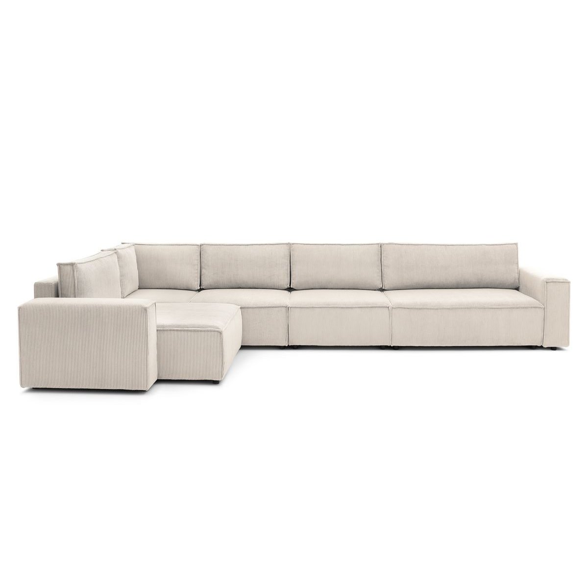 Canapé modulable 6 places en velours côtelé, NIHAD beige, BOBOCHIC