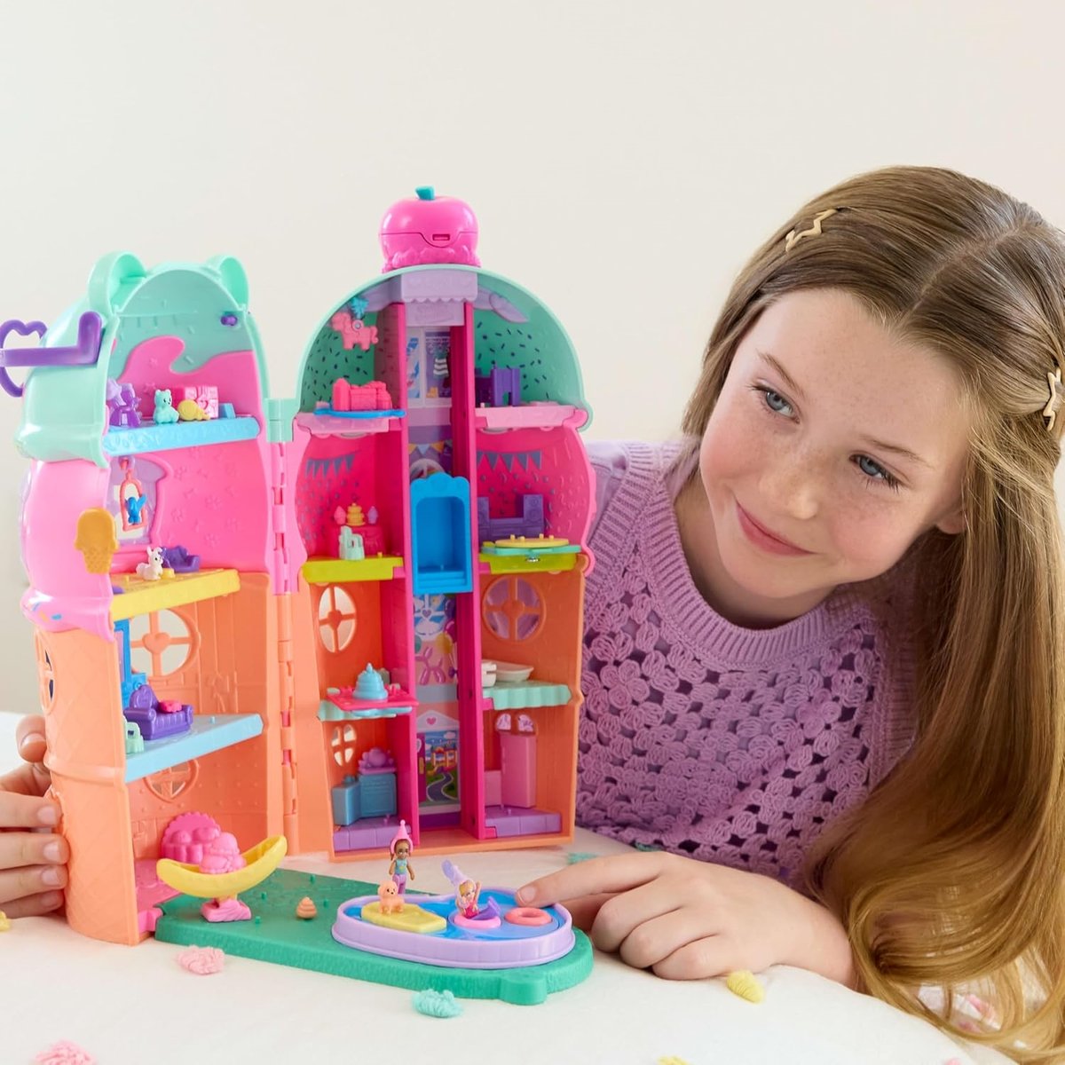 Polly Pocket - Coffret maison cornet de glace avec figurines multicolore, MATTEL