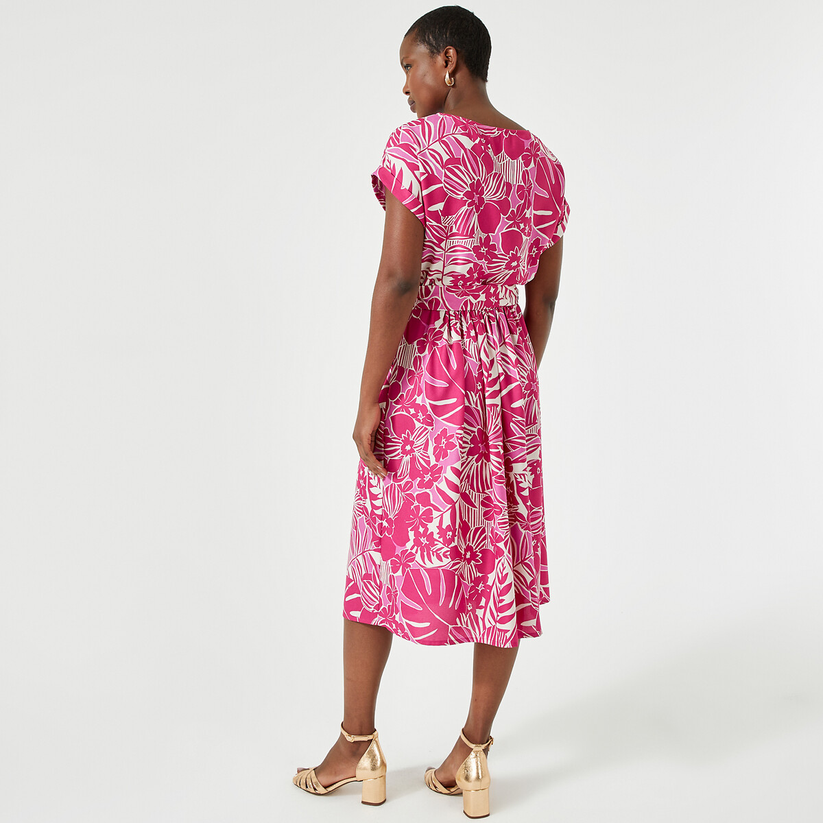 Full Mid-Length Dress in Floral Print pink print, ANNE WEYBURN