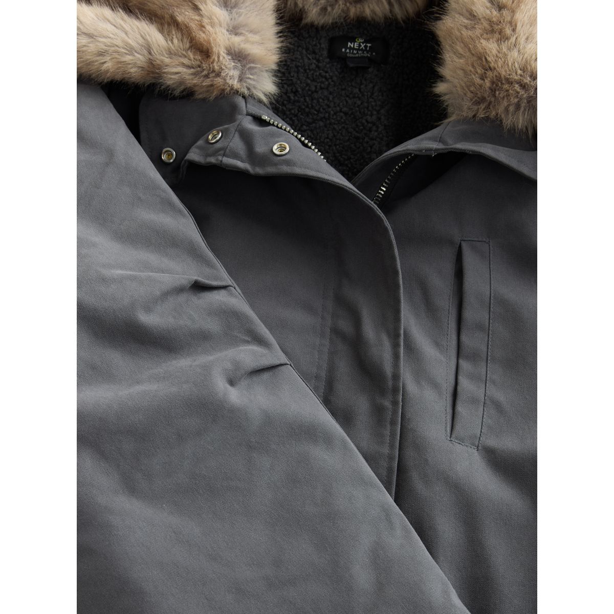 Parka à col en imitation fourrure premium gris anthracite, NEXT