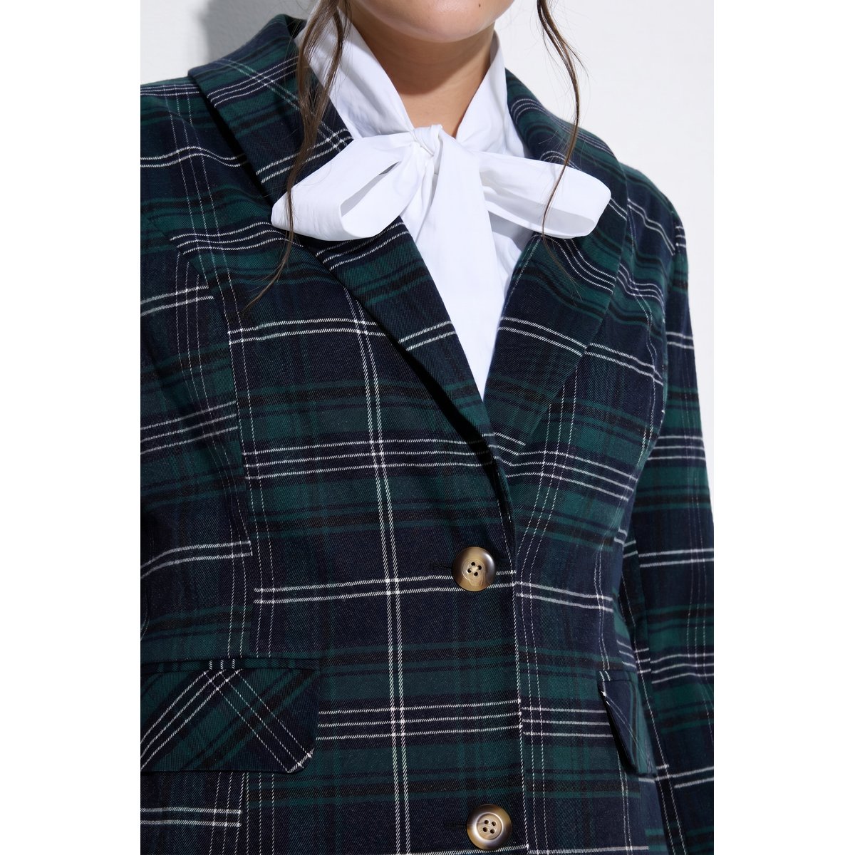 Blazer long, motif à carreaux noir, ULLA POPKEN