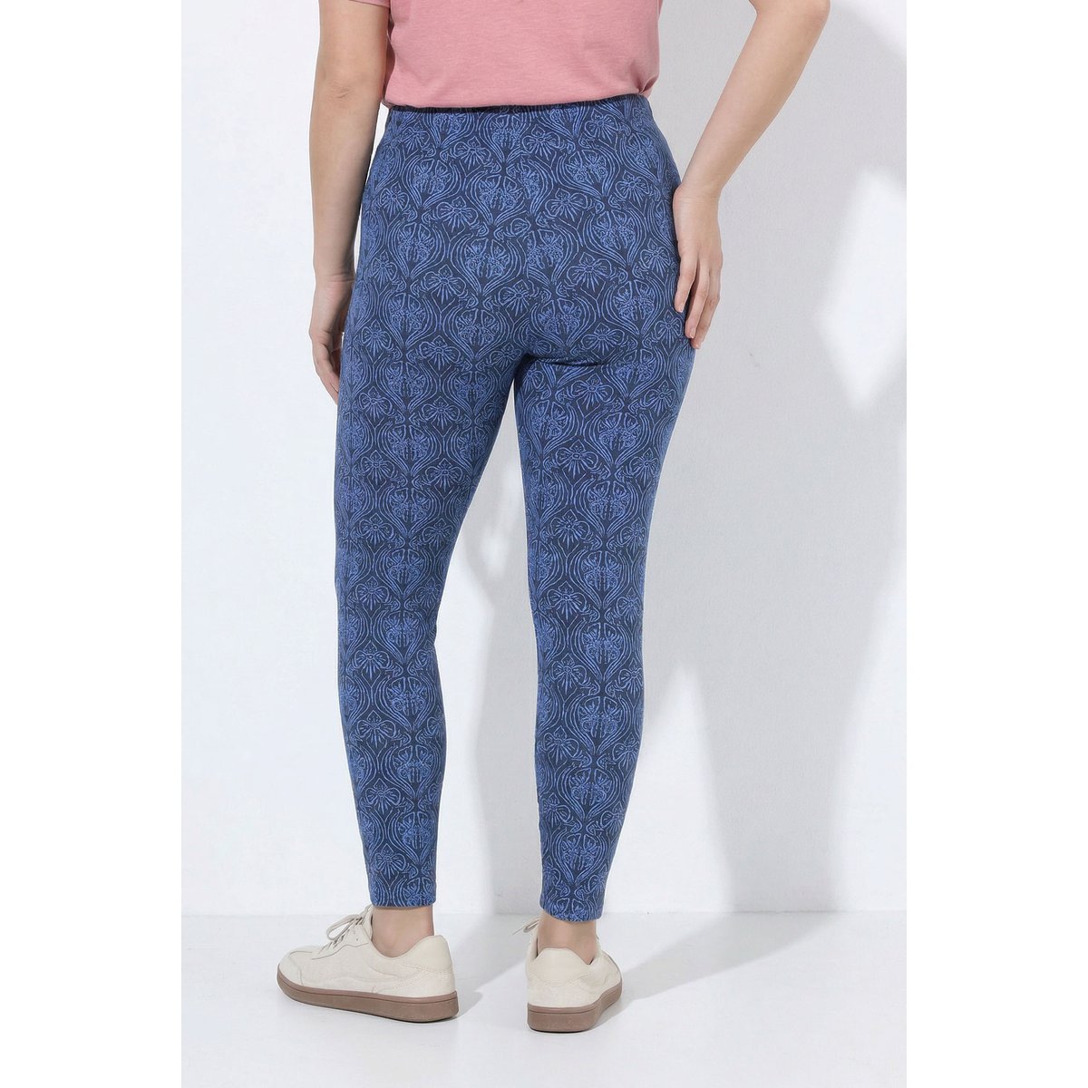 Legging motif fleurs, taille élastique marine, ULLA POPKEN