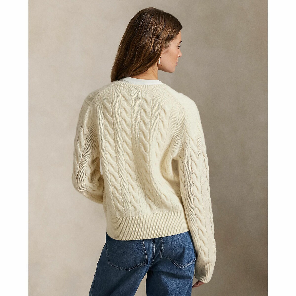 Cardigan en maille torsadée, 80% laine 20% cachemire crème, POLO RALPH LAUREN