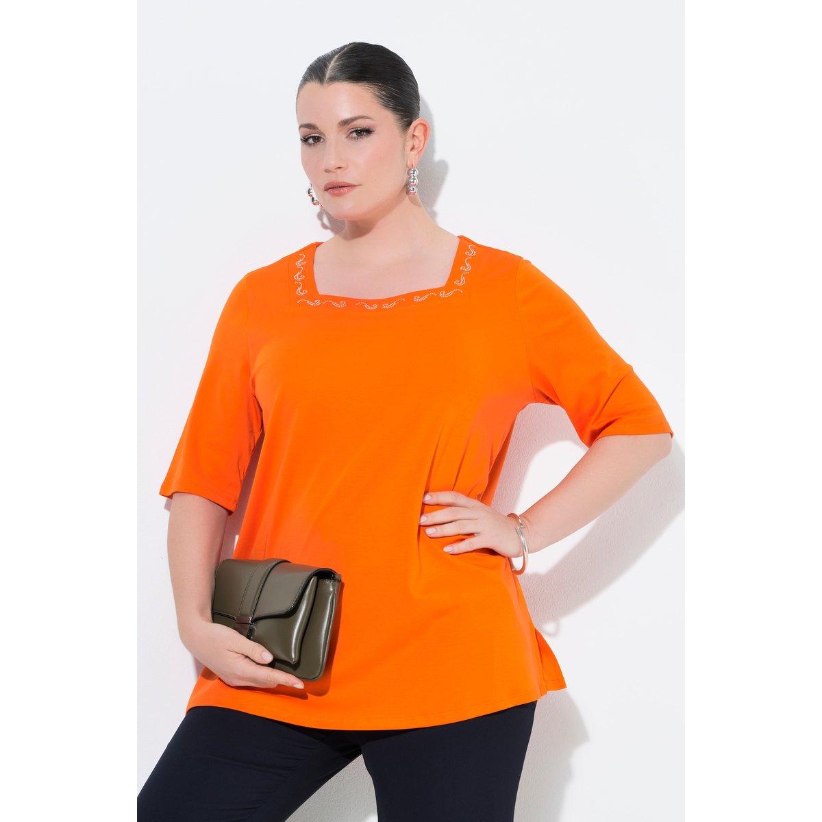 T-shirt en coton Pima orange clair, ULLA POPKEN